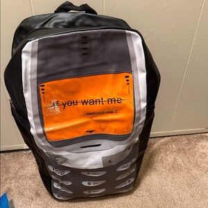 Source Unknown Black and Orange Retro Phone Backpack